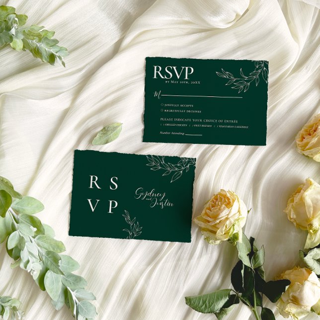 Cartão RSVP Casamento de outono Minimalista Verde (Criador carregado)