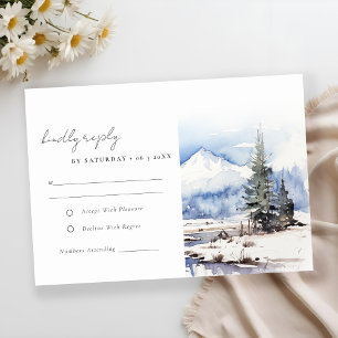 Cartão RSVP Casamento de Paisagem de Esqui da Montanha de Neve