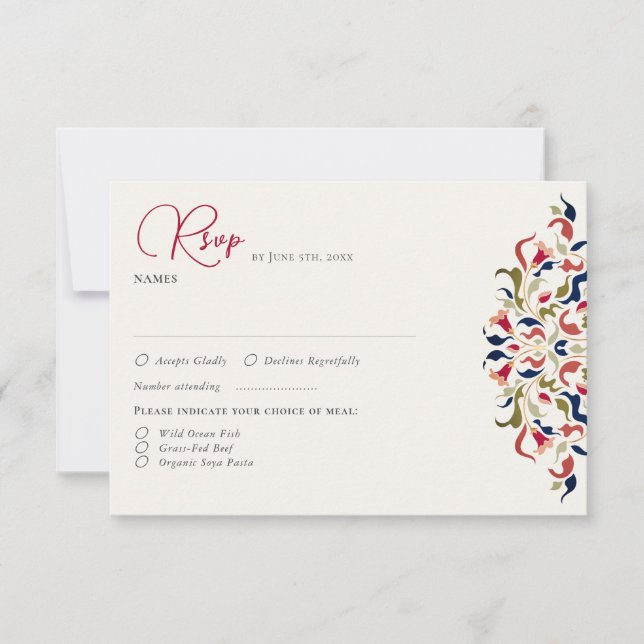 Cartão RSVP Casamento De Paisley De Paisley Artístico De Luxo (Frente)