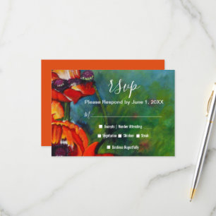 Cartão RSVP Casamento de Papagaios Laranja Pintados Coloridos