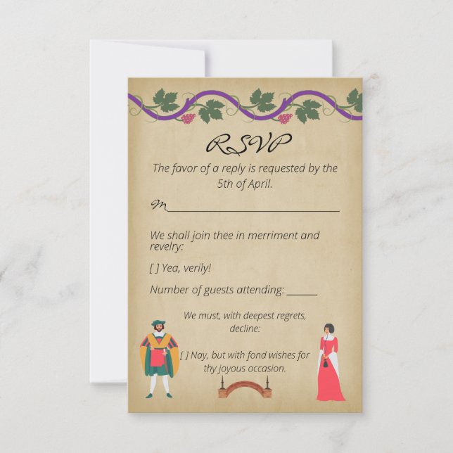 Cartão RSVP Casamento de Parreira de Pergaminho Falso Medieval (Frente)