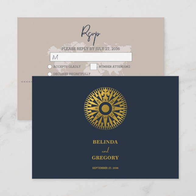 Cartão RSVP Casamento de Passaporte de Casamento de Destino (Frente/Verso)