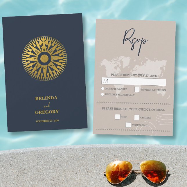 Cartão RSVP Casamento de Passaporte de Casamento de Destino (Destination Wedding Passport Compass Wedding RSVP Card)