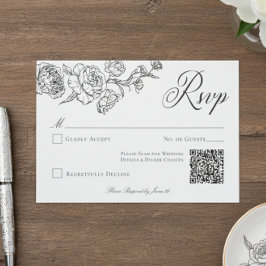 Cartão RSVP Casamento de Pássaro e Crest Negro Elegante