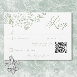 Cartão RSVP Casamento de Pássaro e Crest Verde Elegante