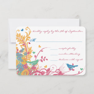 Cartão RSVP Casamento de Pássaro Flor Silvestre Raspberry Cera