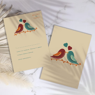 Cartão RSVP Casamento de Pássaros de Amor