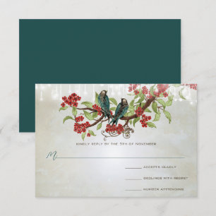 Cartão RSVP Casamento de Pássaros do Amor Azul Turquesa Vintag