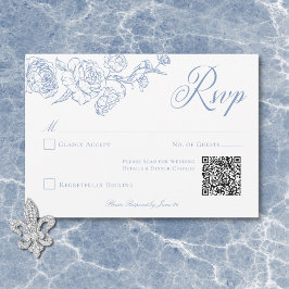 Cartão RSVP Casamento de Pássaros e Crest da Chinoiserie Blue 