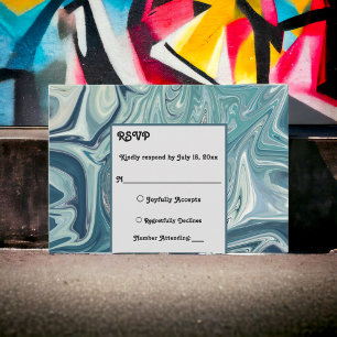 Cartão RSVP Casamento de Pastel Abstrato do Oceano Azul Modern