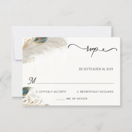Cartão RSVP Casamento de Pavões de Nuvem da Ásia com Feather