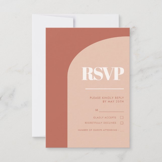 Cartão RSVP Casamento de peach terracotta simples (Frente)