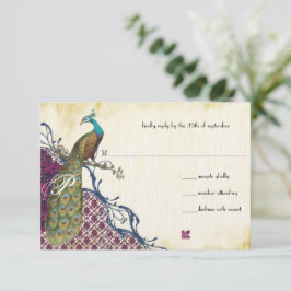Cartão RSVP Casamento de Peacock do marinho e Berry Berry Eleg