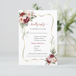 Cartão RSVP Casamento de Pedido de Música Dourada Floral Elega
