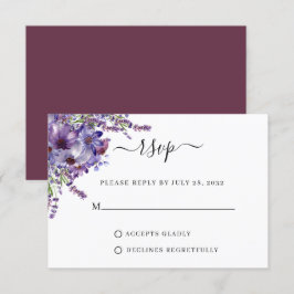Cartão RSVP Casamento de Peões de Ameixa Floral Elegante