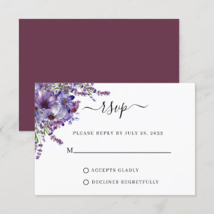 Cartão RSVP Casamento de Peões de Ameixa Floral Elegante