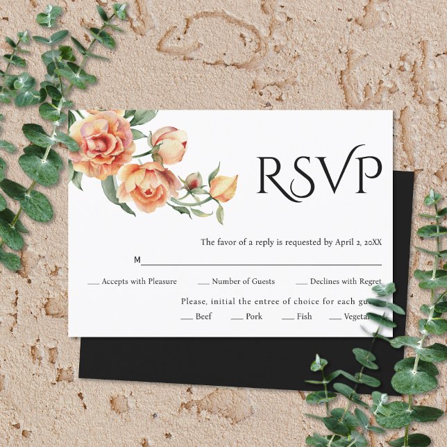Cartão RSVP Casamento de peões e tipografia negra elegante (Criador carregado)