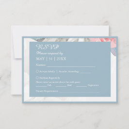 Cartão RSVP casamento de peônia floral azul de flor silvestre