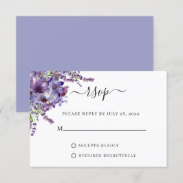 Cartão RSVP Casamento de Peônias de Lavanda Floral Elegante