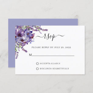 Cartão RSVP Casamento de Peônias de Lavanda Floral Elegante