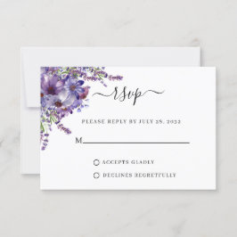 Cartão RSVP Casamento de Peônias de Lavanda Floral Elegante