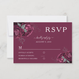 Cartão RSVP Casamento de Peonies Floral Burgundy Elegante