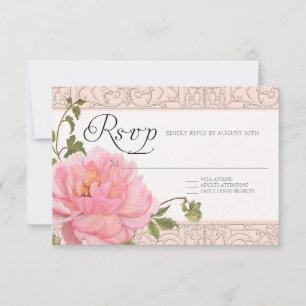 Cartão RSVP Casamento de Pequim Rosa-Rosa, Moderno Floral Eleg