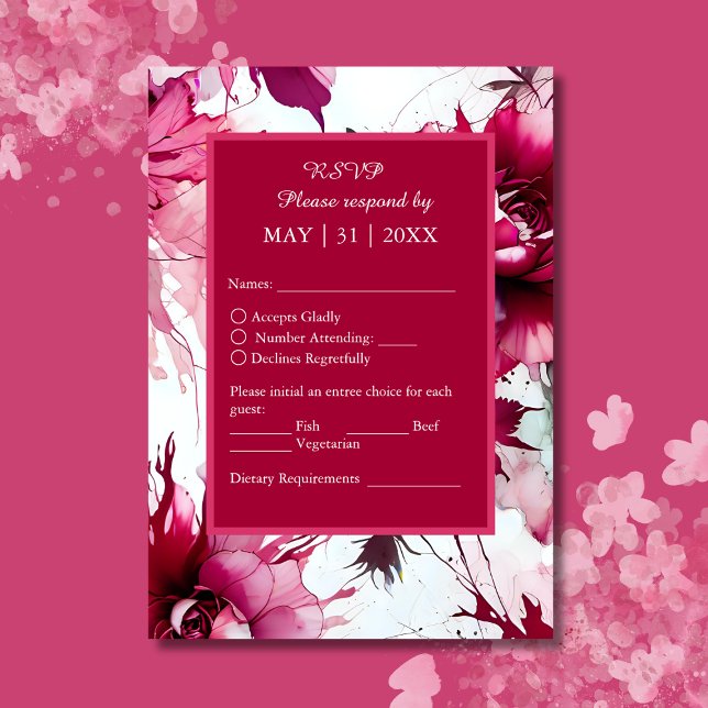 Cartão RSVP casamento de pétala rosa-abstrato (Criador carregado)