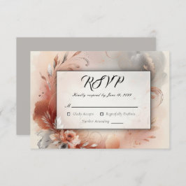 Cartão RSVP Casamento de Pétalas Blushing e Prata Swirls