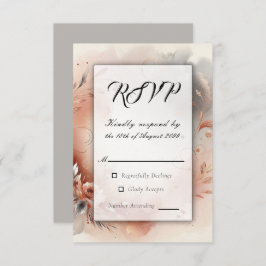 Cartão RSVP Casamento de Pétalas Blushing e Prata Swirls