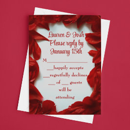 Cartão RSVP Casamento de pétalas vermelhas glamourosas