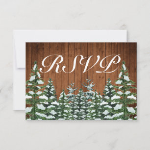 Cartão RSVP Casamento de Pine de Madeira e Floresta Neve