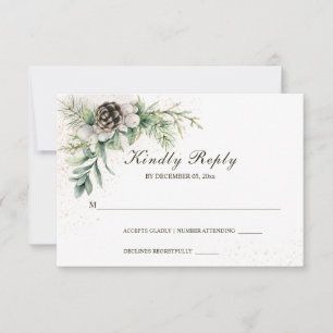 Cartão RSVP Casamento de Pine Greenery, Berries