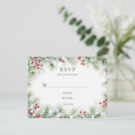 Cartão RSVP Casamento de Pinheiro de Inverno e Amora Vermelha