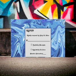 Cartão RSVP Casamento de pintura de óleo de Abstrato azul Mari