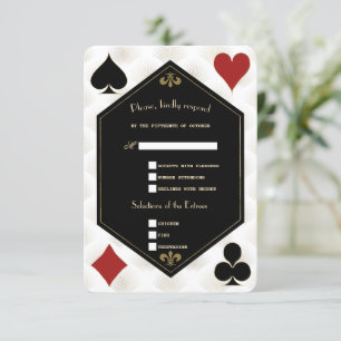 Cartão RSVP Casamento de Poker em Vegas, em White Art Deco Gat