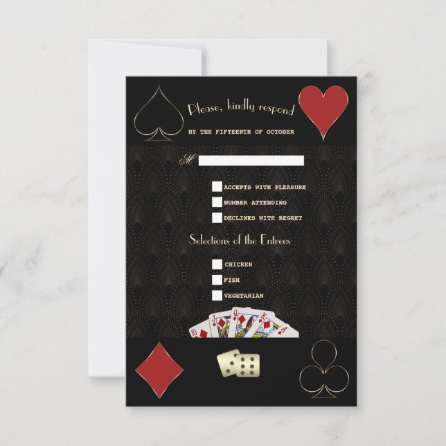 Cartão RSVP Casamento de Poker em Vegas, Luxury Gatsby Casino (Frente)