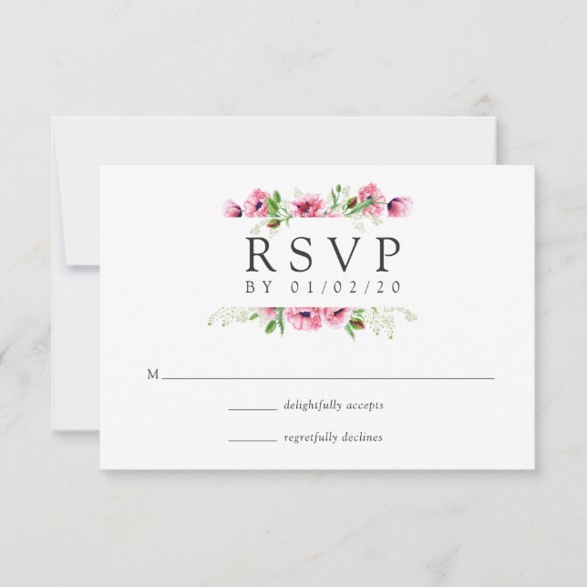 Cartão RSVP Casamento de Poppias Rosa-d'Água (Frente)