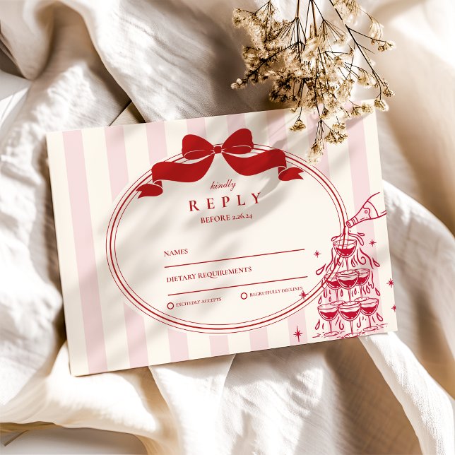 Cartão RSVP Casamento de Porodle da Torre de Champanhe Whimsic (Criador carregado)