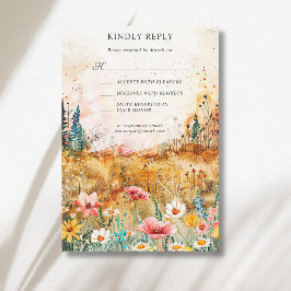 Cartão RSVP Casamento de Prado de Flores Silvestres Colorido d