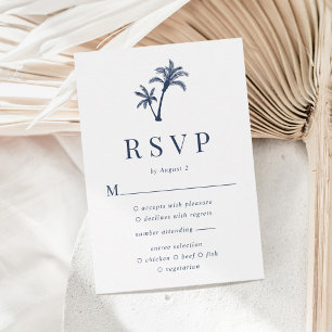 Cartão RSVP Casamento de praia azul com Marinho de palmeira tr