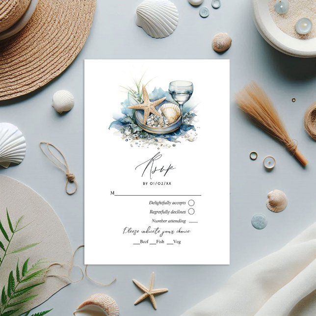 Cartão RSVP Casamento de Praia Chic Costeira (Coastal Chic Beach Wedding RSVP Card)