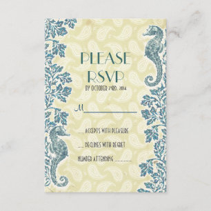 Cartão RSVP Casamento de praia com cavalos-marinhos náuticos R