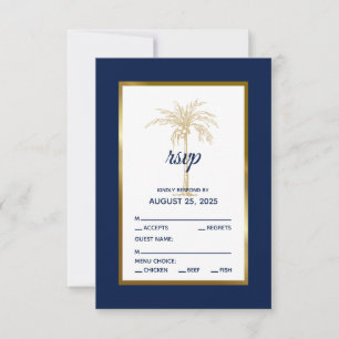 Cartão RSVP Casamento de Praia da Árvore de Palma Dourada do E