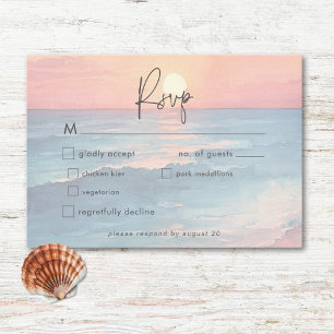 Cartão RSVP Casamento de Praia da Sunset Watercolor no Oceano