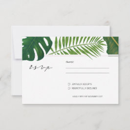 Cartão RSVP Casamento de Praia de Folhas Tropicais Pintadas