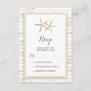 Cartão RSVP Casamento de praia de madeira Whitewashed estrela