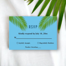 Cartão RSVP Casamento de praia de marinho Tropical Palm Leaf B