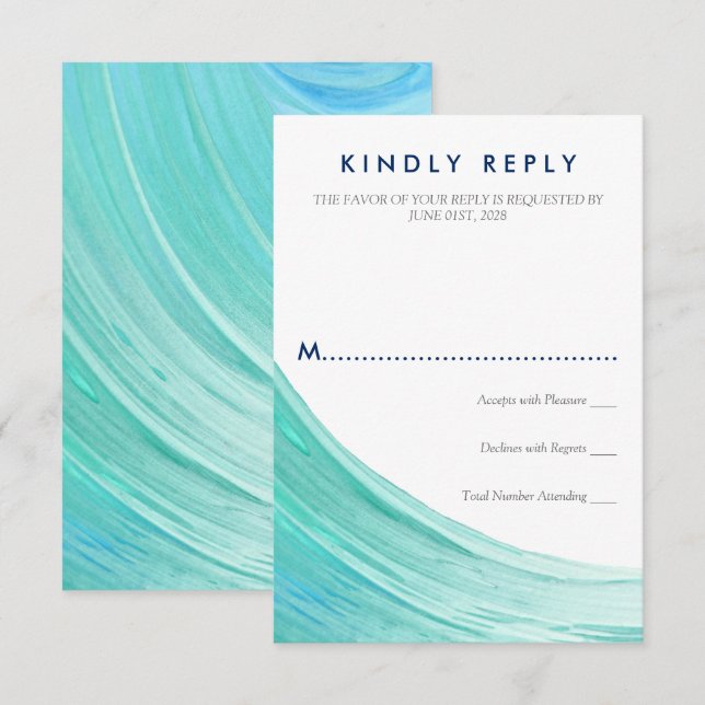 Cartão RSVP Casamento de Praia de Turquoise Elegante (Frente/Verso)