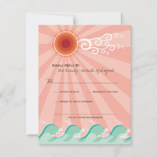 Cartão RSVP Casamento De Praia De Verão De Sol Rosa E Azul Aqu